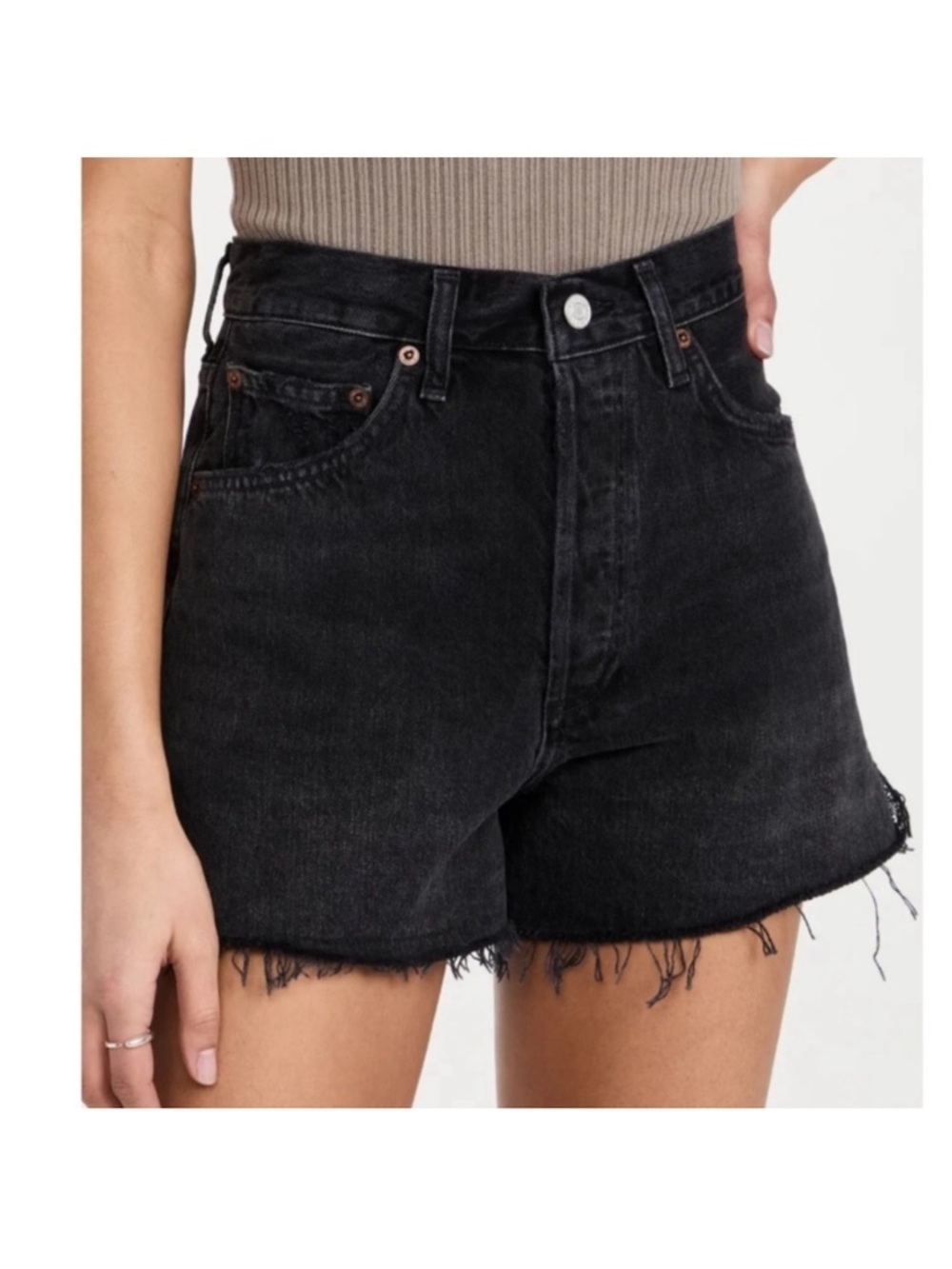 AGOLDE DEE HIGH RISE ASH Black Frayed Hem Denim Shorts Size 24 NWOT